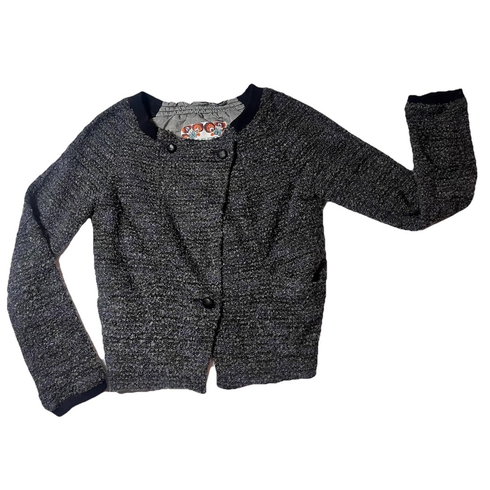 Free People Y2K‎  Womens Small Gray Purple Tweed Textured Blazer Button Pockets